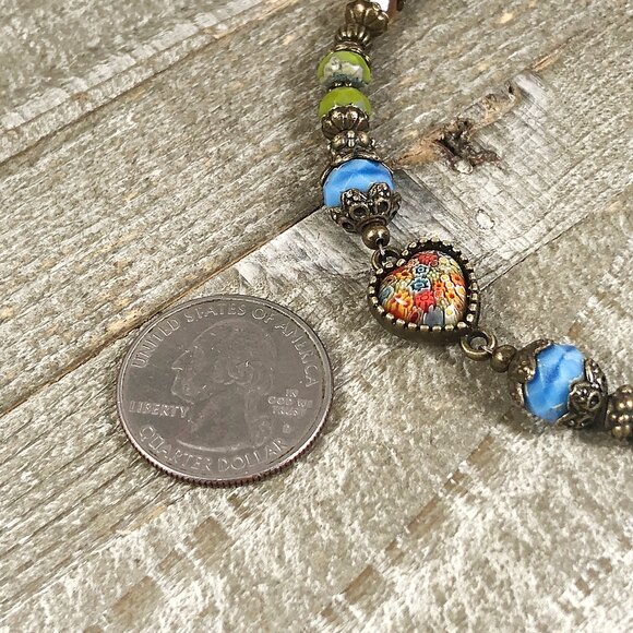 MillefioriHeart Cabochon in Bronze Bracelet with Czech Glass Beads - Picture 8 of 8